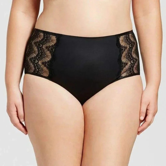 4X Ava & Viv High Waist Bonded Briefs with Lace Ebony Black NWT - Picture 5 of 7